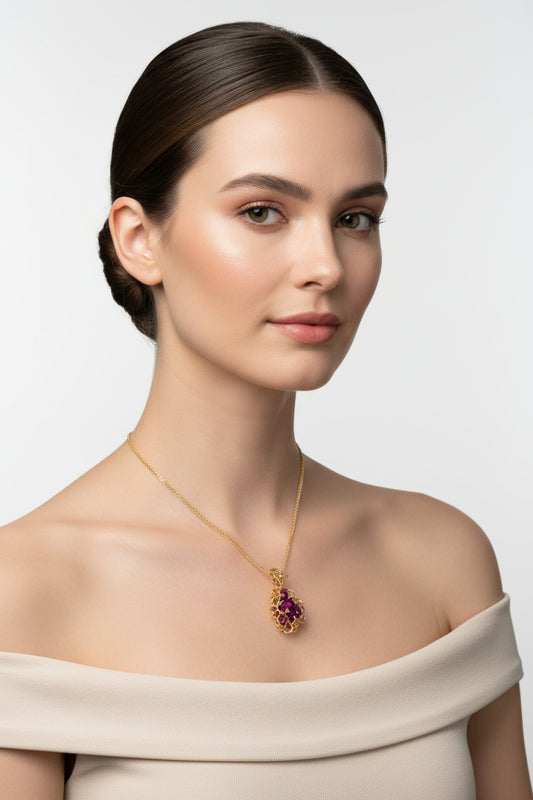 14K Handcrafted Yellow Gold Natural Ruby Organic Cluster Pendant