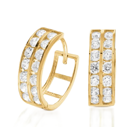 Yellow Gold Double Row Hoggies setting with Cubic Zirconia, 18k