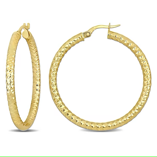 Yellow Gold Hoop Earrings with Diamond Cut, 18k