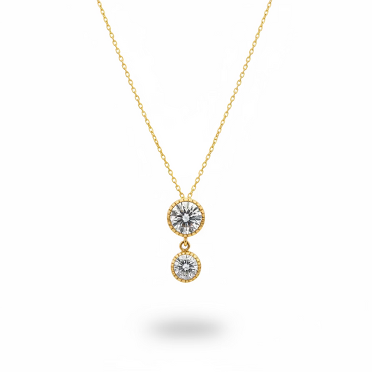 10K Yellow Gold Double Halo CZ Drop Pendant Necklace