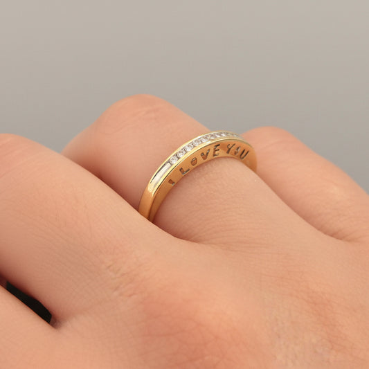 10k Yellow Gold Diamond "I Love You" Engraved Band