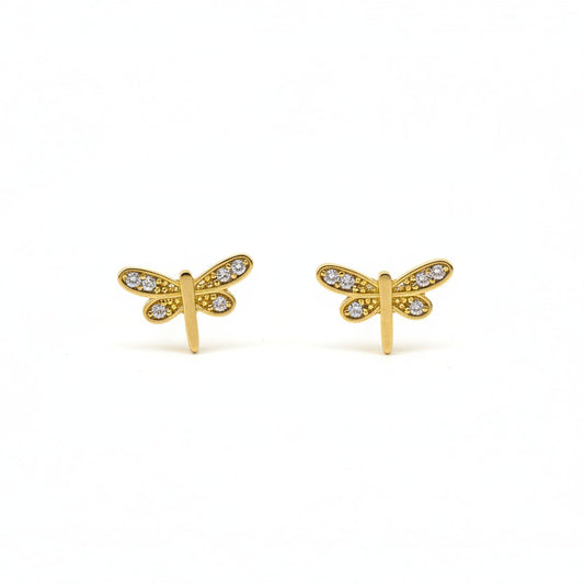 18K Yellow Gold Dragonfly Design With CZ Earring 1.2gr