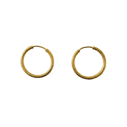 18K Yellow Gold Textured Hoop Earrings 17mm 1.38gr