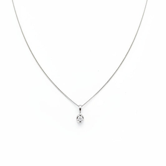 10K White Gold Solitaire Diamond Pendant Necklace TDW: 0.04ct SI GH