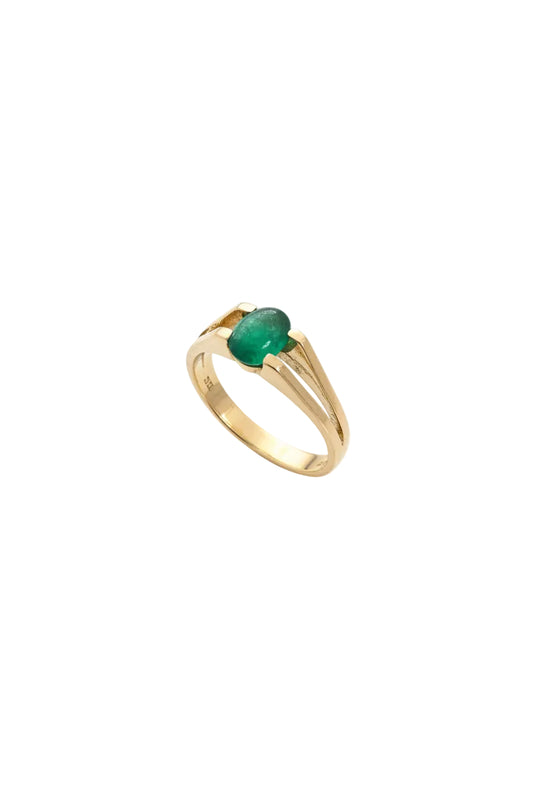 18K Yellow Gold with Oval Shaped Emerald Ring, E: 0.55ct