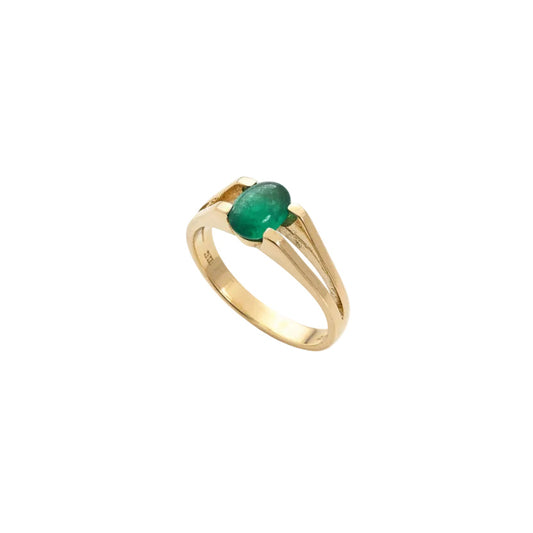18K Yellow Gold with Oval Shaped Emerald Ring, E: 0.55ct