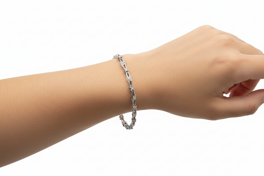 925 Sterling Silver Wave Link Bracelet with Cluster Stations