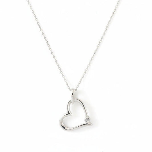 925 Sterling Silver Heart Shaped with single CZ Pendant Necklace