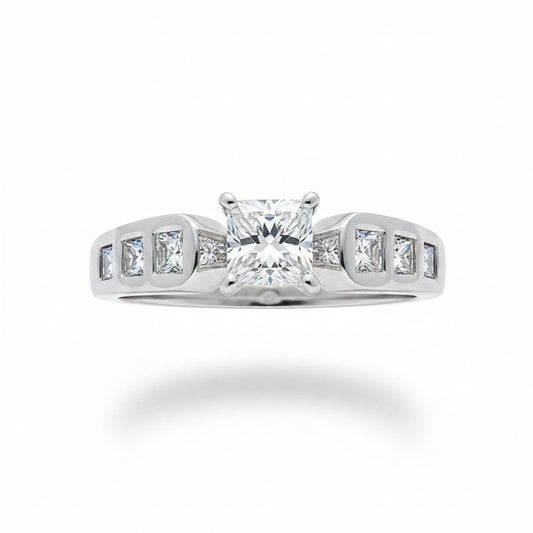 18k White Gold Princess-Cut Channel-Set Diamond Engagement Ring