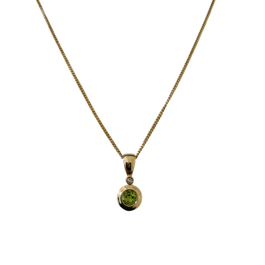 10K Yellow Gold With One Round Peridot Pendant Necklace