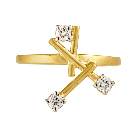 Yellow Gold Ring Geometric style setting with three Round Diamonds TDW: .026ct 14k