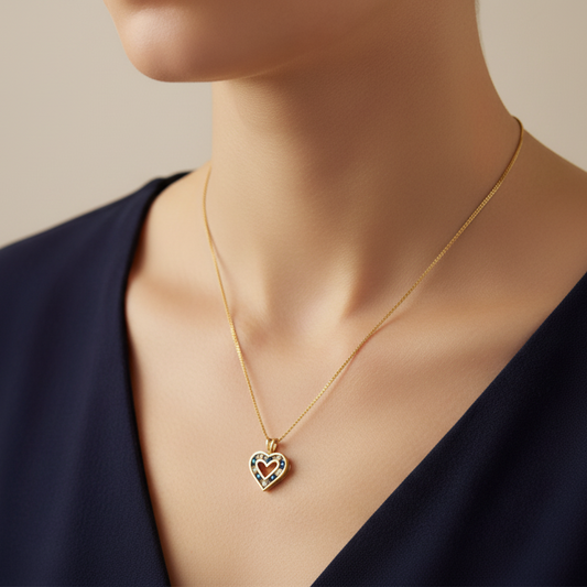 10K Yellow Gold Sapphire and Diamond Heart Necklace, S: 0.05ct, TDW: 0.035ct, SI, H