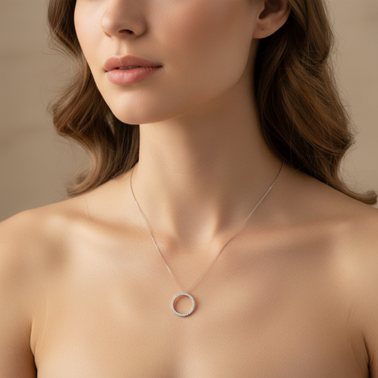 10K White Gold Diamond Life Circle Pendant Necklace, TDW: 0.25ct SI GH