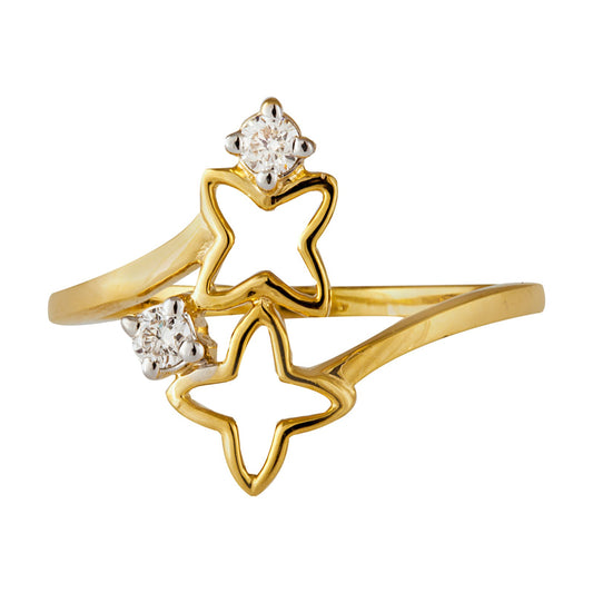 Yellow Gold Ring setting with two stars and Two Natural Diamonds TDW:0.1ct 14k 1.98gr