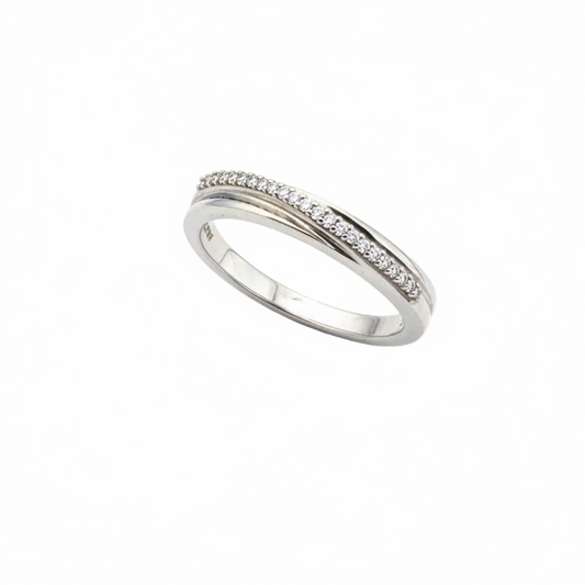 925 Sterling Silver White CZ Crossover Band