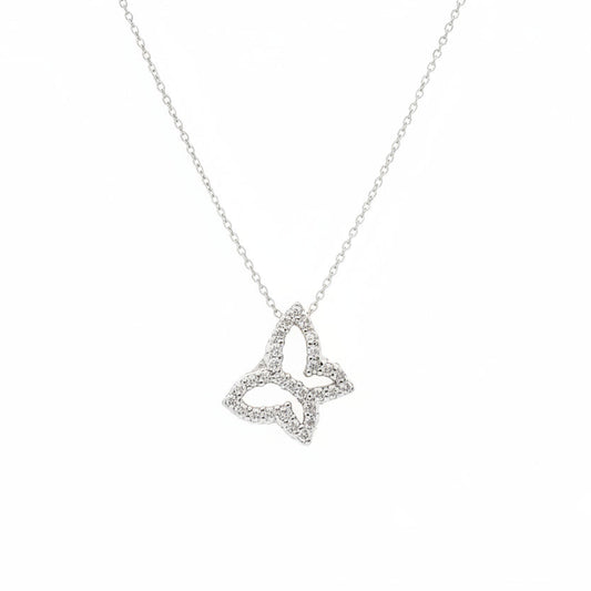 10k White Gold Butterfly Diamond Pendant Necklace