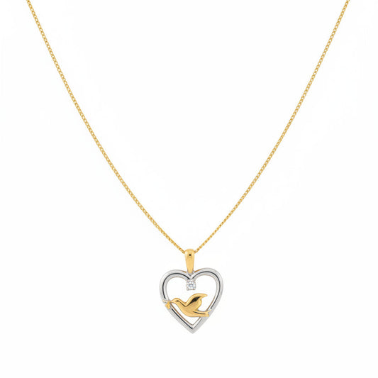 10k Two-toned Heart and Dove Pendant Necklace