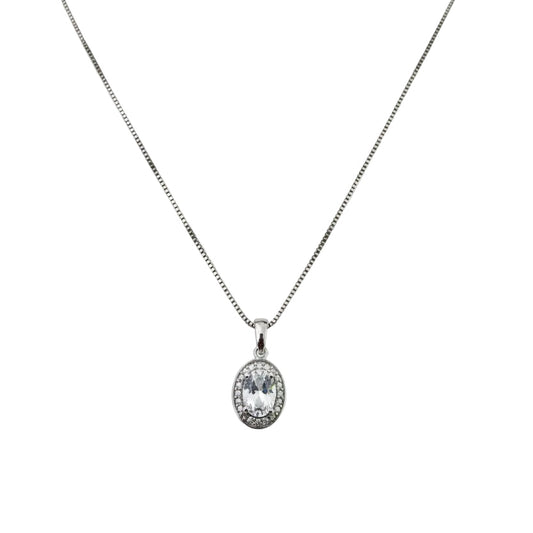 925 Sterling Silver Oval Cut Blue Topaz Necklace