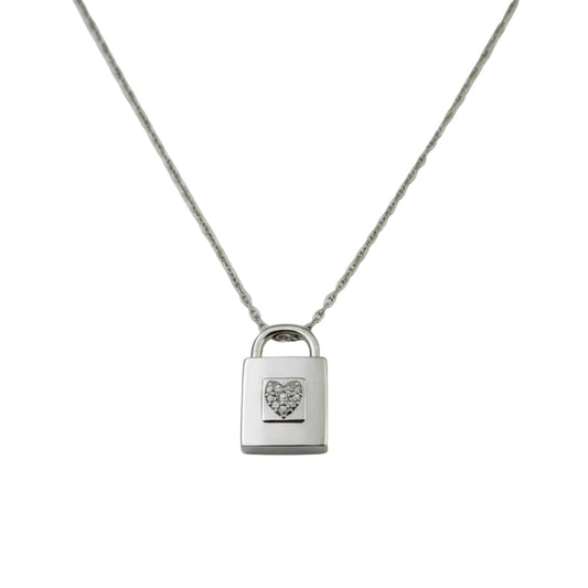 925 Sterling Silver Cubic Zirconia Heart Lock Necklace
