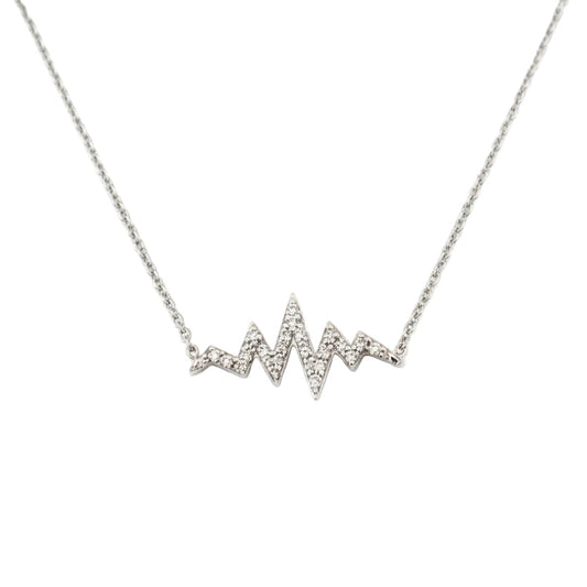 925 Sterling Silver Heartbeat with white Cubic Zirconia Necklace