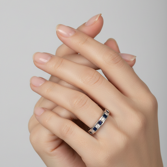10K White Gold Sapphire and Diamond Semi Eternity Band