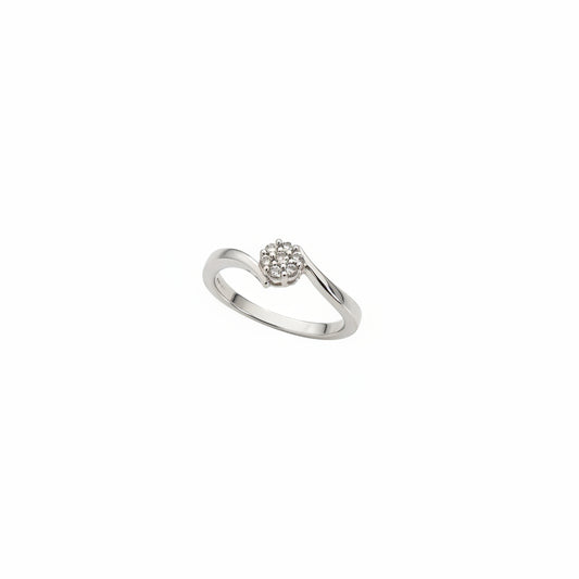 10K White Gold Diamond Cluster Flower Design Ring, TDW:0.07ct