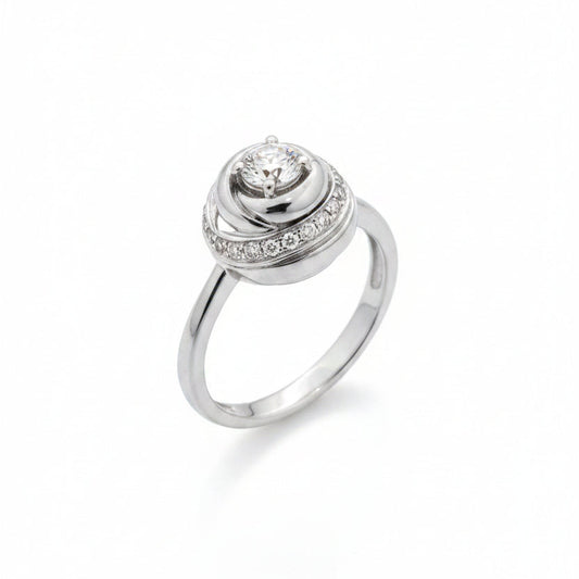 18K White Gold Diamond Rose Dome Ring, TDW: 0.51ct VS2 GH