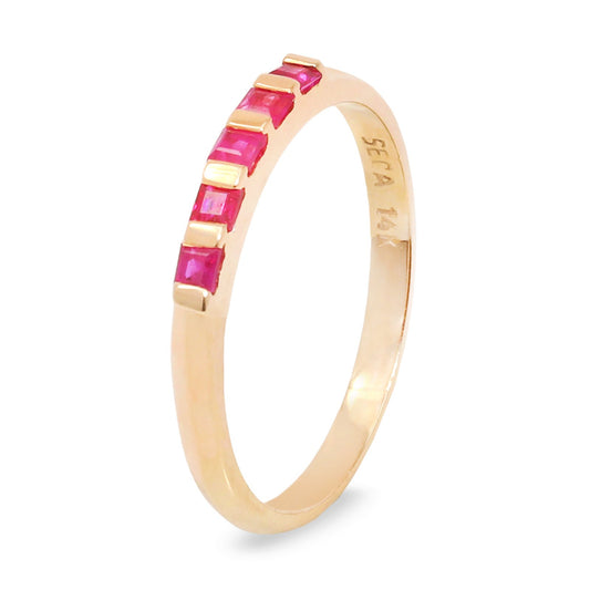Yellow Gold Ring setting with Five Square Shape Rubies, 14k
