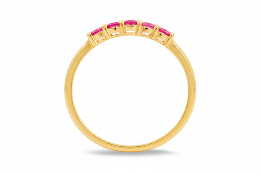 Yellow Gold Ring setting with Five Square Shape Rubies, 14k