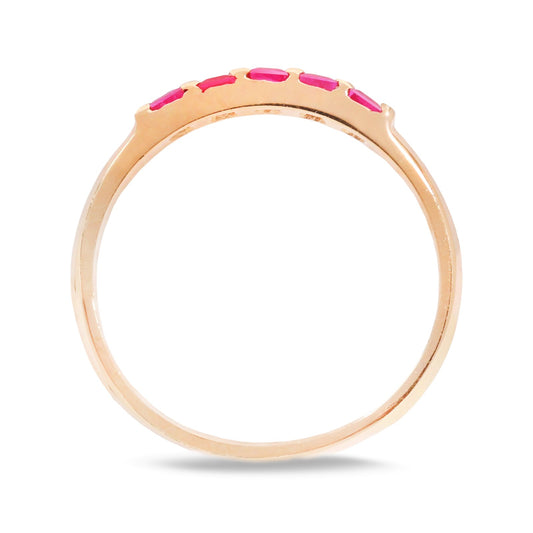 Yellow Gold Ring setting with Five Square Shape Rubies, 14k