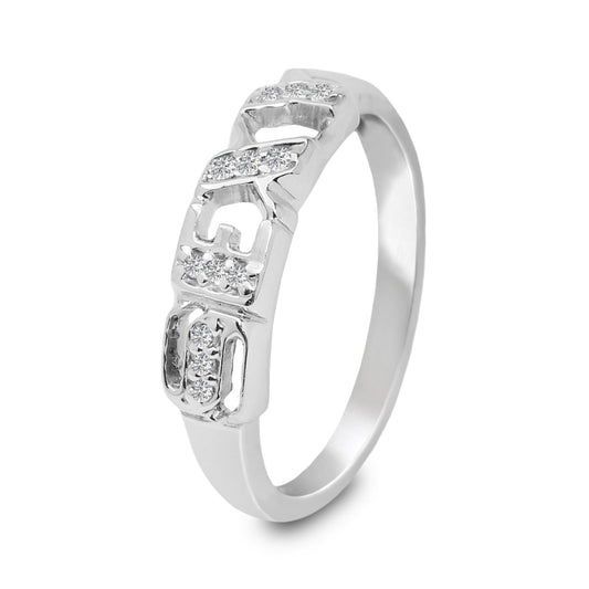 White Gold Ring, Sexy LOGO Setting with  12 Natural Diamonds, 10k