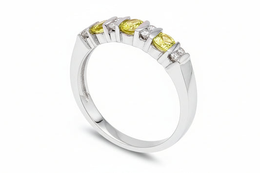10K White Gold Half Eternity Diamonds and Peridot Band TDW: 0.10ct