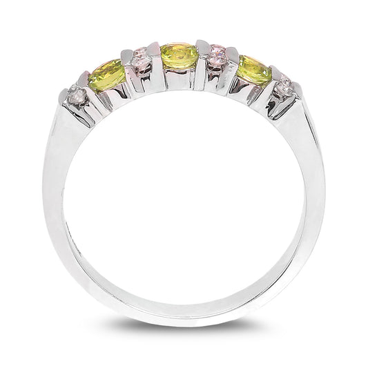 White Gold diamonds  and peridots band, 10k, TDW: 0.1ct