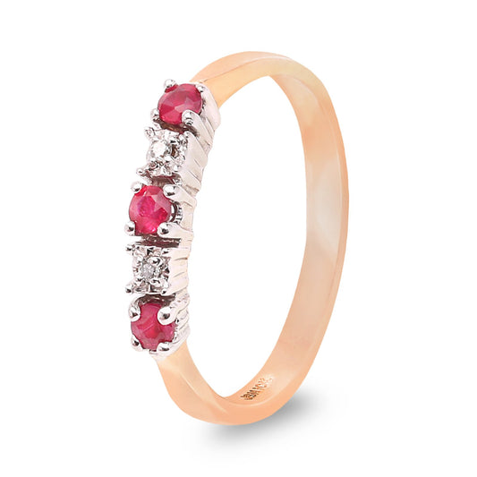 Yellow and White Gold Ring, Rubies and Diamonds, 10k