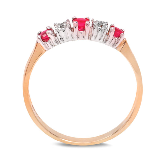 Yellow and White Gold Ring, Rubies and Diamonds, 10k