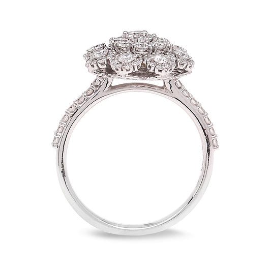 Diamond Blossom Cluster Ring in White Gold. 18k,  TDW: 1ct, VS1-2, EF