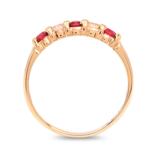 Yellow  Gold Band with Three Ruby and Two Diamond. 14k,  R: 0.24ct, TDW: 0.08ct