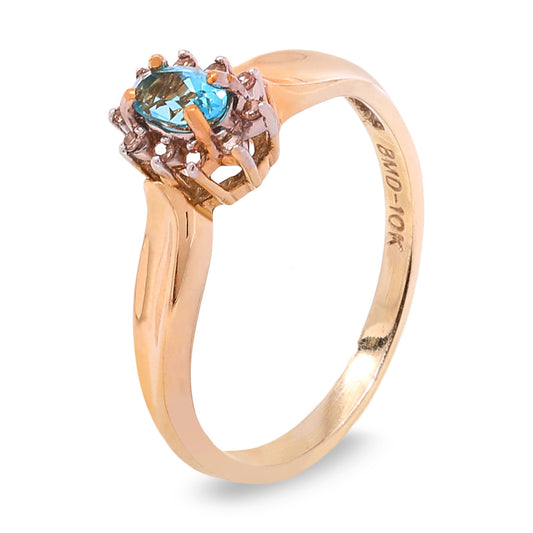 Yellow Gold Ring with Oval Blue Topaz and Diamonds, 10k, TDW: 0.1ct