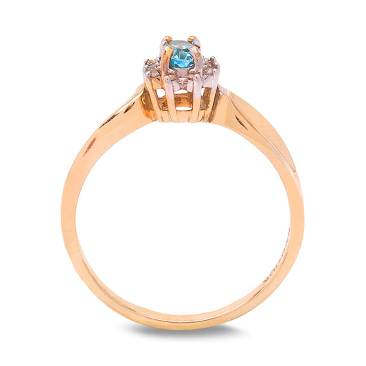 Yellow Gold Ring with Oval Blue Topaz and Diamonds, 10k, TDW: 0.1ct