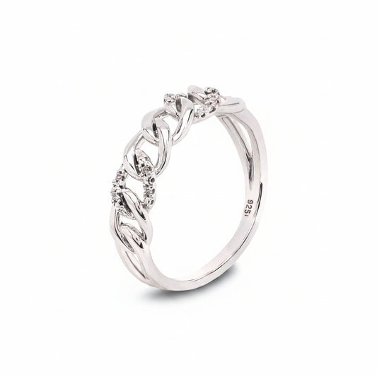 925 Sterling Silver Curb chain style Ring setting with Cubic Zirconia