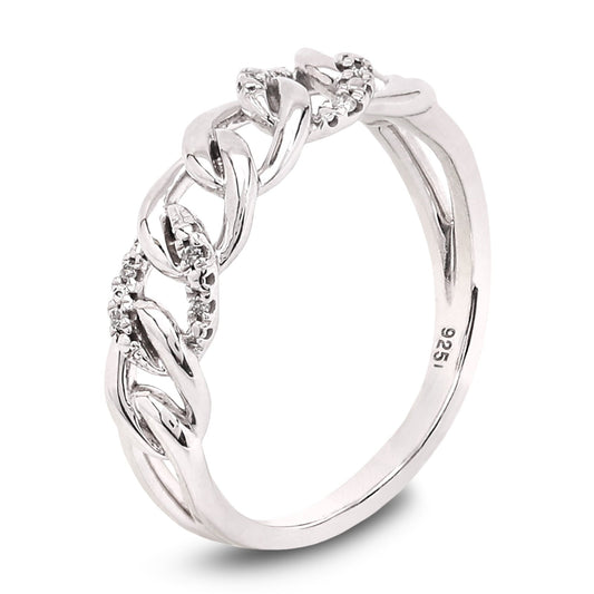 Sterling Silver Curb chain style Ring setting with Cubic Zirconia, 925
