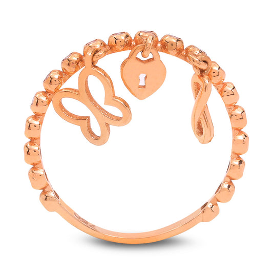 Yellow Gold Ring with three charms hanging, 18k, 2.2gr