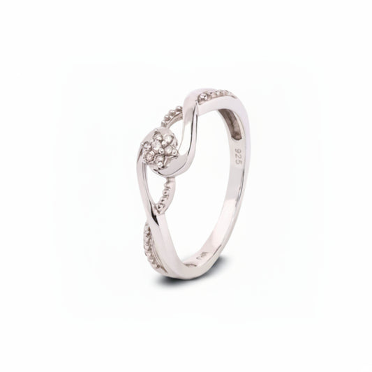 925 Sterling Silver Diamond Flower Style Ring