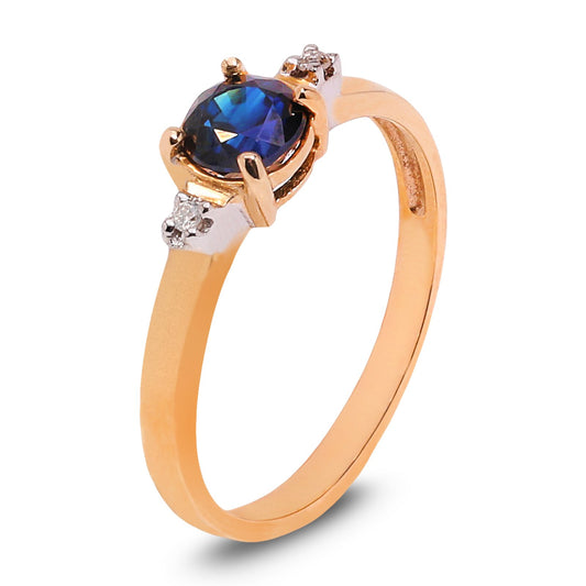 Midnight Sapphire Ring with Diamond Accents in Yellow Gold, 10k