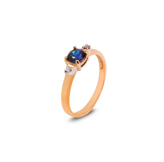 10K Yellow Gold with Diamond Accents Sapphire Ring
