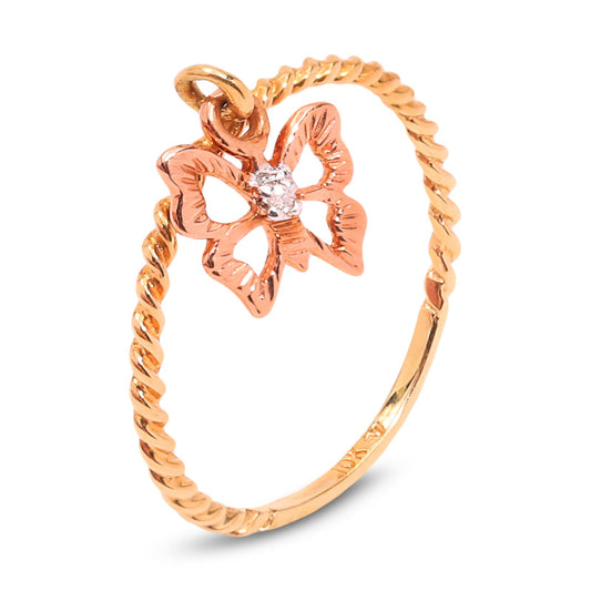 Yellow Gold Ring with one Butterfly charm dangling, 18k