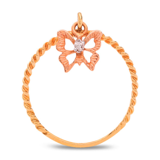 Yellow Gold Ring with one Butterfly charm dangling, 18k