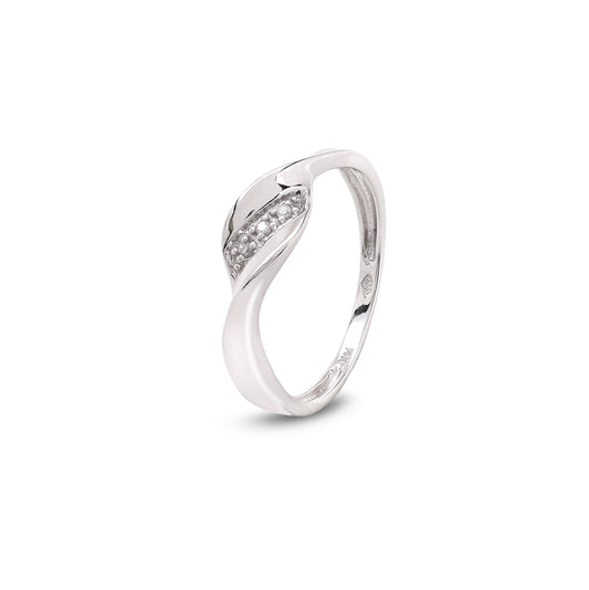 14K Elegant Wave White Gold Ring setting with Three Diamonds