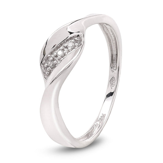 Elegant Wave White Gold Ring setting with Three Diamonds, 14k
