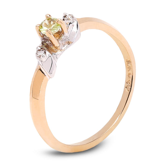 Golden Blossom Ring with Peridot and Diamond Accents, 10k